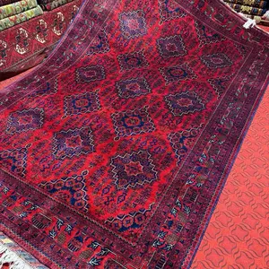 Handmade Afghan Rugs - Vibrant Red and Blue Design, Intricate Patterns, Perfect for Home Decor