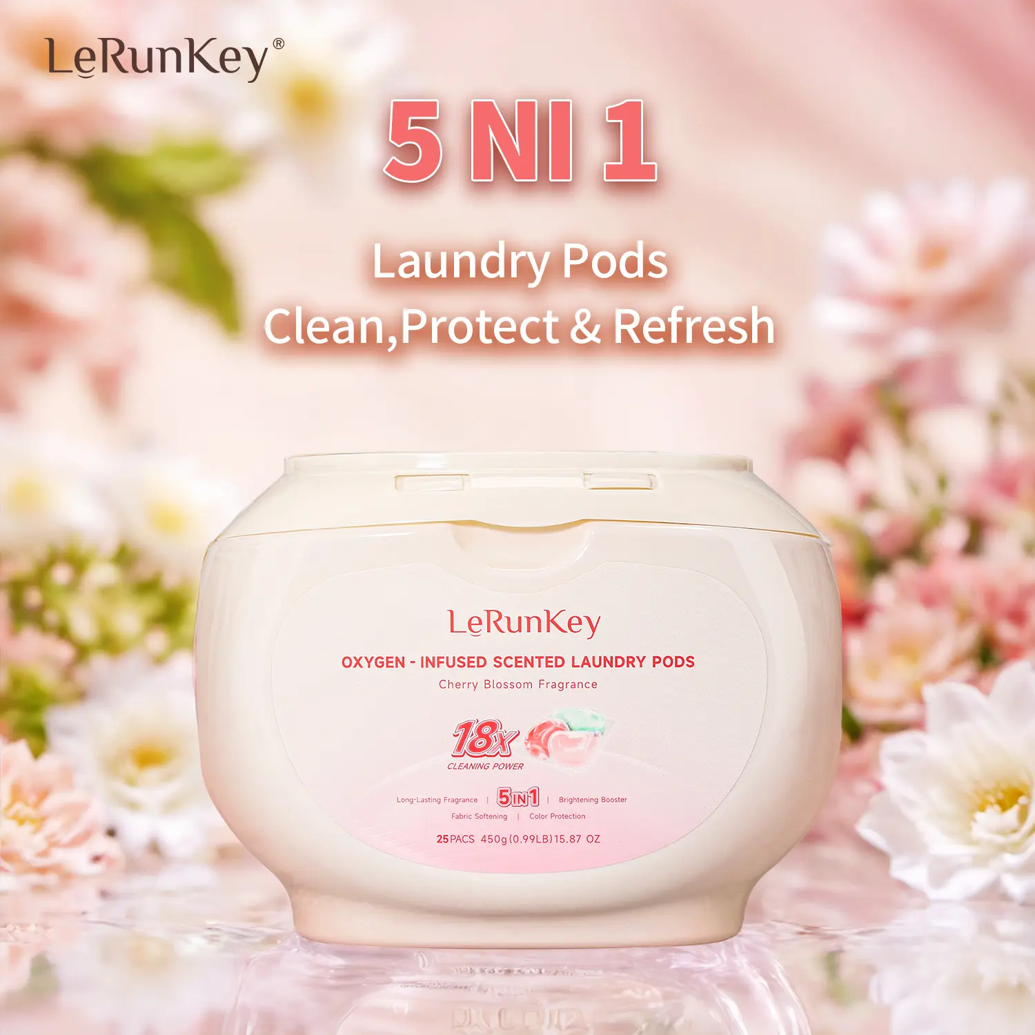 LeRunKey 5-in-1 Power Laundry Pods 18g Mega Laundry Capsules-Concentrated 18x Stain Fighter + 60-Day Freshness Pro Enzymes+Euro Actives+Swiss Perfume Capsules Eco-Friendly Laundry Beads