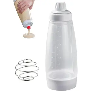 Mess-Free Pancake Batter Dispenser with Blender Ball, 1000ml Squeeze Bottle for Cupcakes, Crepes & Waffles, BPA-Free Kitchen Utensil for Effortless Cooking