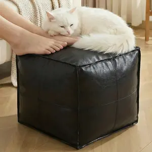 Square Pouf Ottoman, Soft Foot Rest Footstool, Small Ottoman Stool, Floor Cushion Seat, Living Room Decor for Living Room, Office, 17 x 17, Black