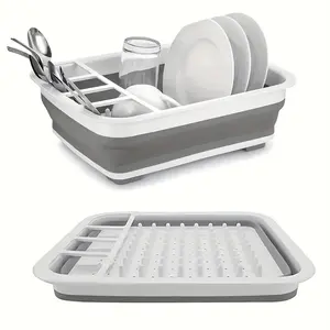 1PC Foldable Kitchen Dish Drying Rack Space Saving for Small Kitchen with Drainboard Utensil Organizer for Dishes Produce