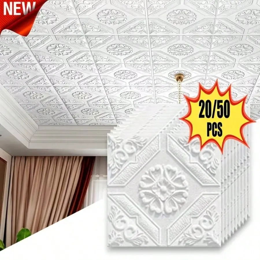 20/50pcs Wall Stickers, Accent Wall Peel and Stick, Ceiling Decor, Living Room Background Decorative, 35x35cm, 3mm Thick, Self-Adhesive Waterproof 3D Wall Decals