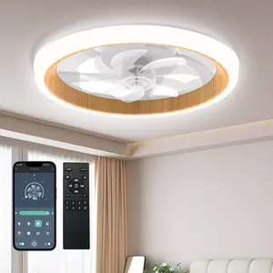 DEMILARE Ceiling Fan with Light, Modern Flush Mount Ceiling Fan, LED Dimmable Fan with Remote and App Control, 6 Speed Reversible Smart Fan, Wood Grain Style Ceiling Fan for Bedroom Living Room Kitchen, Quiet Energy Efficient, Easy Install, SummerVibes