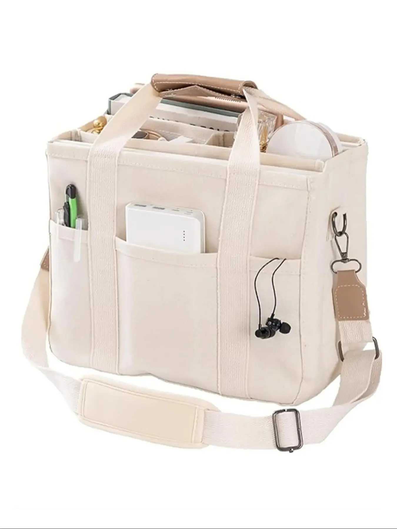 Fashionable Large Capacity Tote Bag with Multiple Compartments, Women's Canvas Crossbody Shoulder Bag for Travel and Commuting, Casual Commuting Bag, Canvas Shoulder Bags