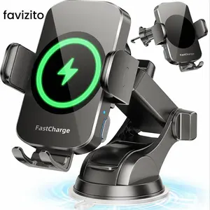 Car Phone Holder Wireless Charger, 3 In 1 Fast Charging Phone Holder with Suction Cup & Auto Clamping, Car Accessories Compatible with iPhone Samsung