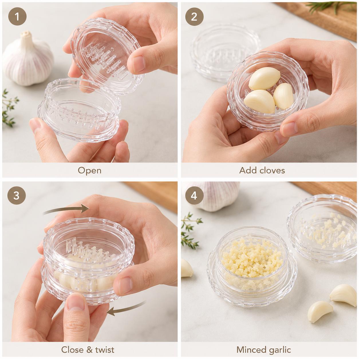 Manual Garlic Twister & Mincer, Compact Garlic Grinder for Garlic, Ginger, Onion, Herbs and Nuts, Clear Kitchen Prep Gadget Manual Garlic Twister & Mincer, Compact Garlic Grinder for Garlic, Ginger, Onion, Herbs and Nuts, Clear Kitchen Prep Gadget