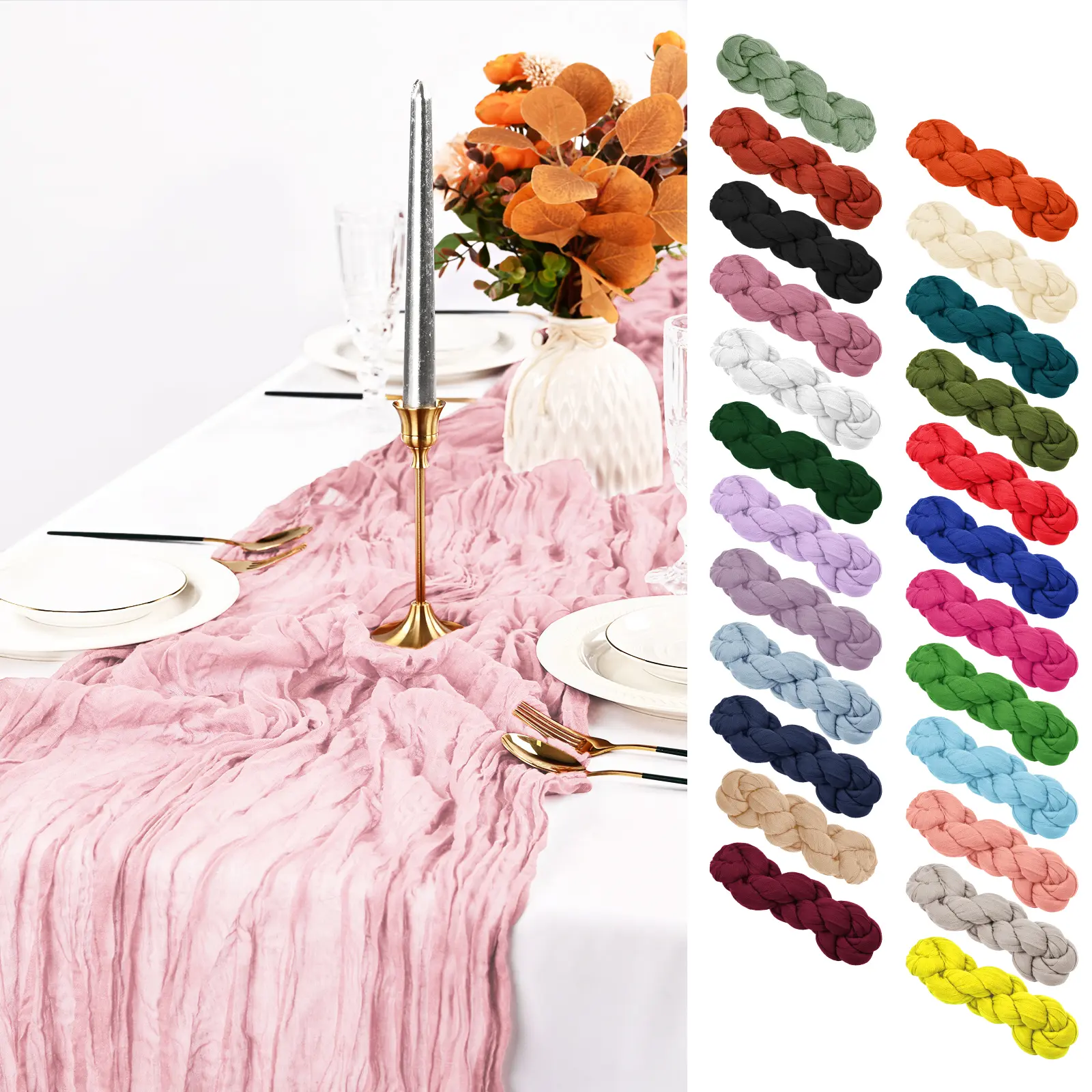12/20/24/30 Pack 21x120inch Cheesecloth Table Runner 10Ft Boho Gauze for Wedding Party Bridal Shower Thanksgiving Halloween Decor Anniversary Party,  Christmas Elegant Chic Decorative Rustic Romantic Long Table Runner，#Back-to-school #Halloween
