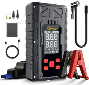 4-in-1 KOPUO Car Jump Starter - Tire Inflator, LED Lighting, LCD Display, Anti-Reverse Smart Clip - Suitable for 2.64 Gallon Gasoline and 2.11 Gallon Diesel Engines, Ideal Christmas Gift Automotive Vehicle