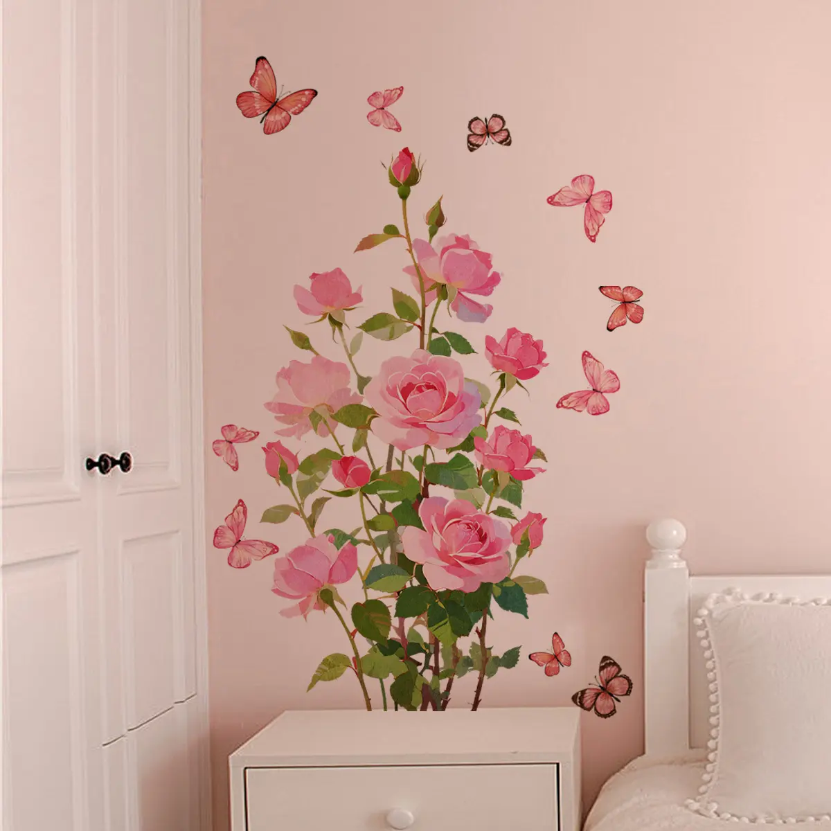 30*60cm Butterfly and Flower 2D Flat Wall Sticker, Home Decoration Self-Adhesive Wall Sticker, Bedroom Decor, Decorative Wall Decal, Butterfly Wall Decals M20253