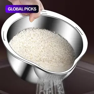 Stainless Steel Rice-Washing Drain Basket, Kitchenware Stainless Steel, Kitchen Strainer for Washing Rice, Fruit and Vegetables, Storage and Organization for Home, Dining and Picnic