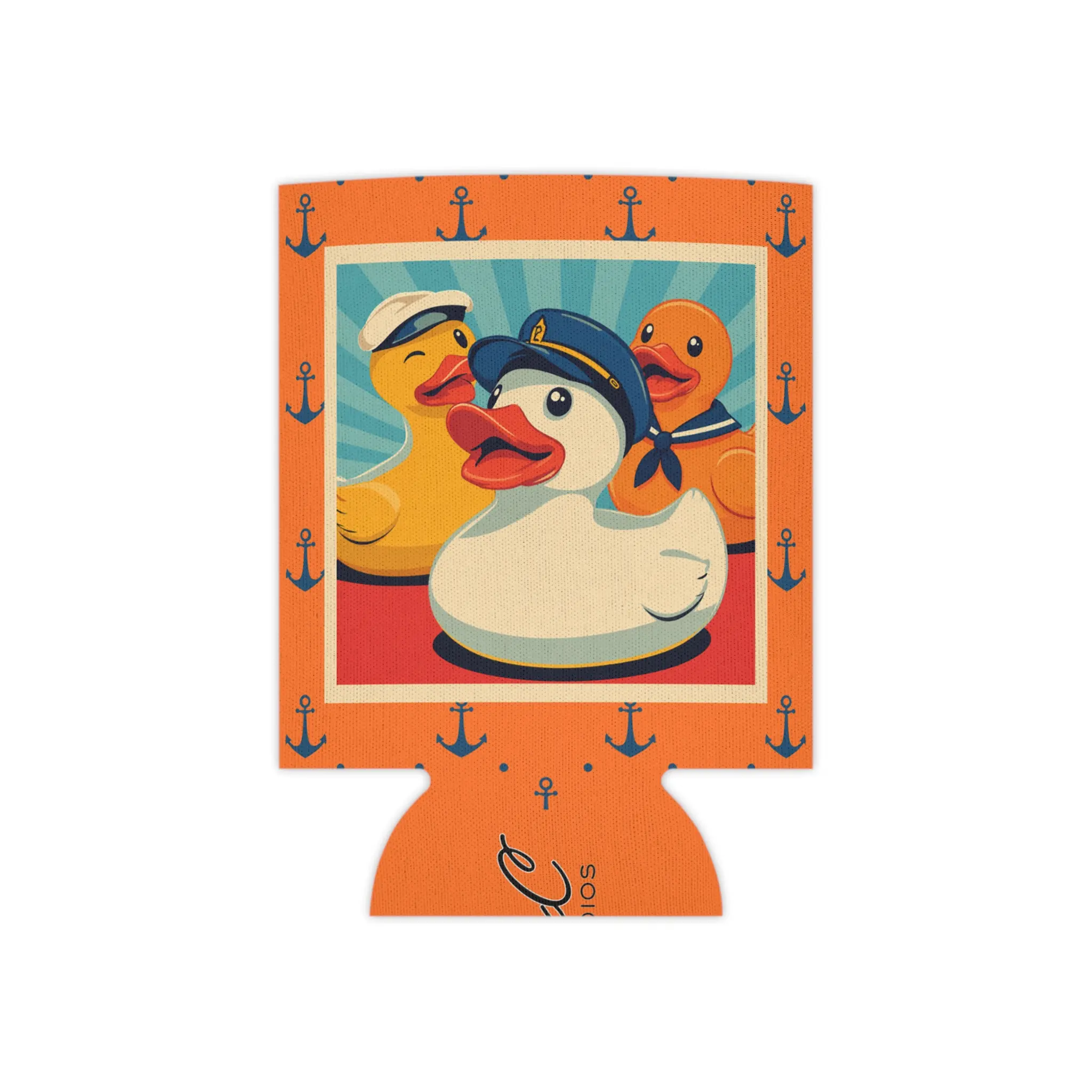 Retro Sailor Duck Regular Can Cooler Koozie, Lightweight Foam Inner Design, Bright Hues, Edge Print, Retro Art