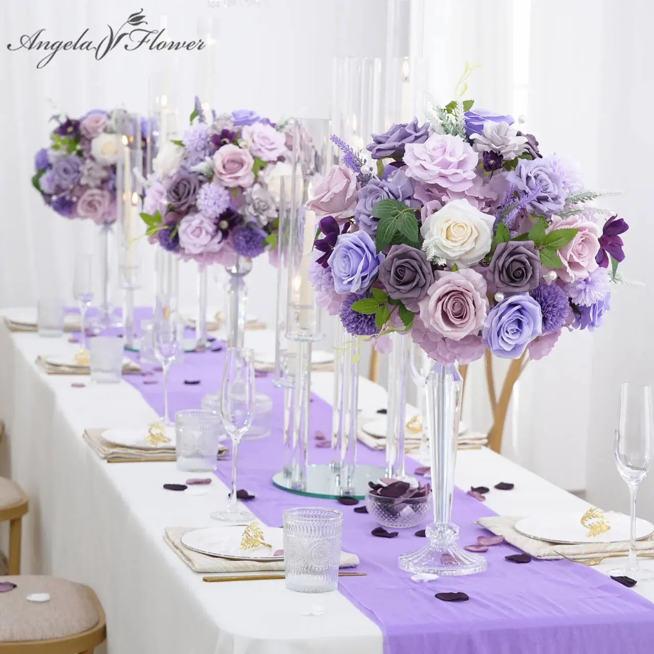 A8992 2-Piece Silk Purple Lavender Rose Flower Ball Set - Never Wilted Table Centerpiece Wedding Decoration Ornaments (Home Decor Props), Roses Lavender