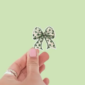 Coquette St. Patrick’s Day Shamrock Bow Sticker | Girly Stickers | Cute Kindle Stickers