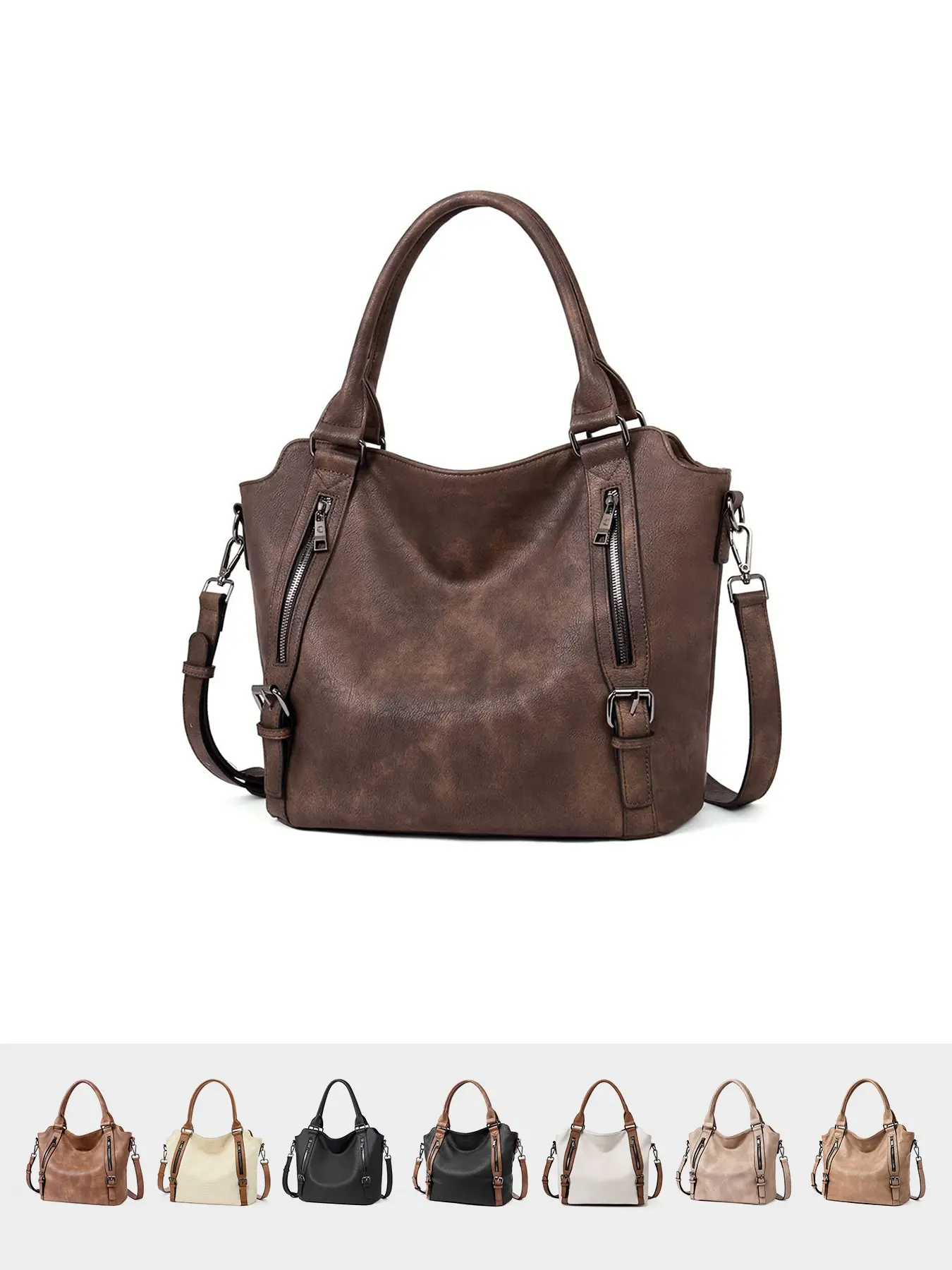 Vintage high-end large capacity tote bag, double-sided zipper decoration detail design, casual versatile single shoulder handbag, Crossbody Handbag, Casual commuter bag, suitable for daily shopping, commuting, PU Tote Satchel, Casual Fashion Bag