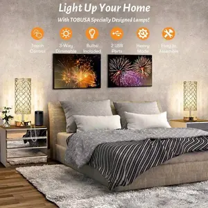Touch-Control Crystal Table Lamp — Featuring 1 USB Port & 1 Type-C Port, 3-Level Dimmable Bedside Lamp with Decorative Crystals. Compact Desk Lamp Suitable for Bedrooms, Living Rooms, and Offices (LED Bulb Included).