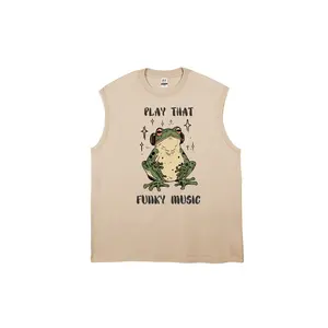 “A frog listening to music”Men's vintage washed pure cotton vest
