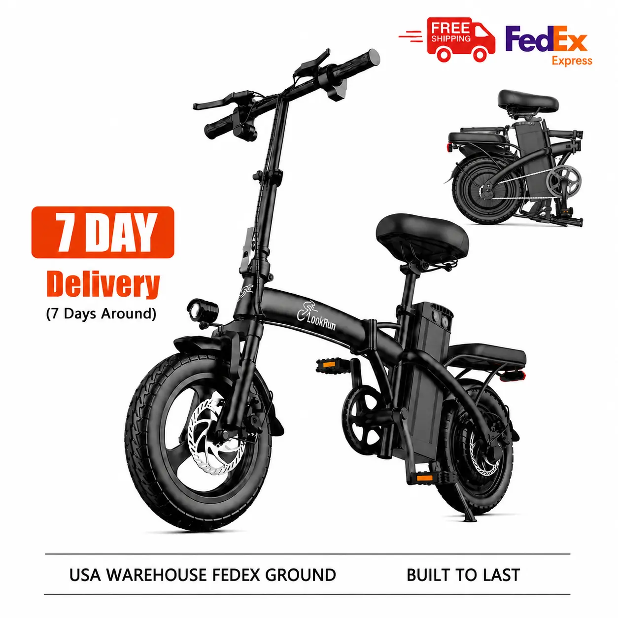 Adult 650W Folding Electric Bike, 14-Inch Compact Foldable Design, 48V 15Ah Removable Battery, 20+ MPH Speed, 50+ Mi Range, Full Suspension, 400 lbs Load Capacity, UL 2849 Certified
