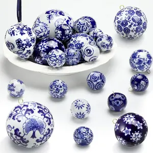 24 Pcs 3.2", 2.4", 1.6", 1.2" Blue and White Ceramic Balls Decorative Balls for Bowls Chinoiserie Porcelain Decor Orbs Vase Filler Blue White Porcelain Decorative Orbs for Basket Bowl