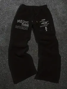 "Moving Different" Quote Graphic Sweatpants - Casual Streetwear Wide Leg Pants