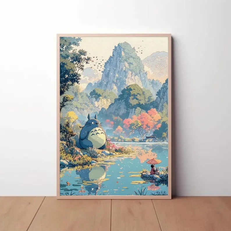 High Resolution Unframed Studio Ghibli My Neighbor Totoro Waterproof Plaid Animal Digital Print - 12x18in/16x24in(40x60cm)/20x30in Japanese Wall Decoration, Box-Included Home Supplies for Room, Kitchen Use Suitable for All Ages