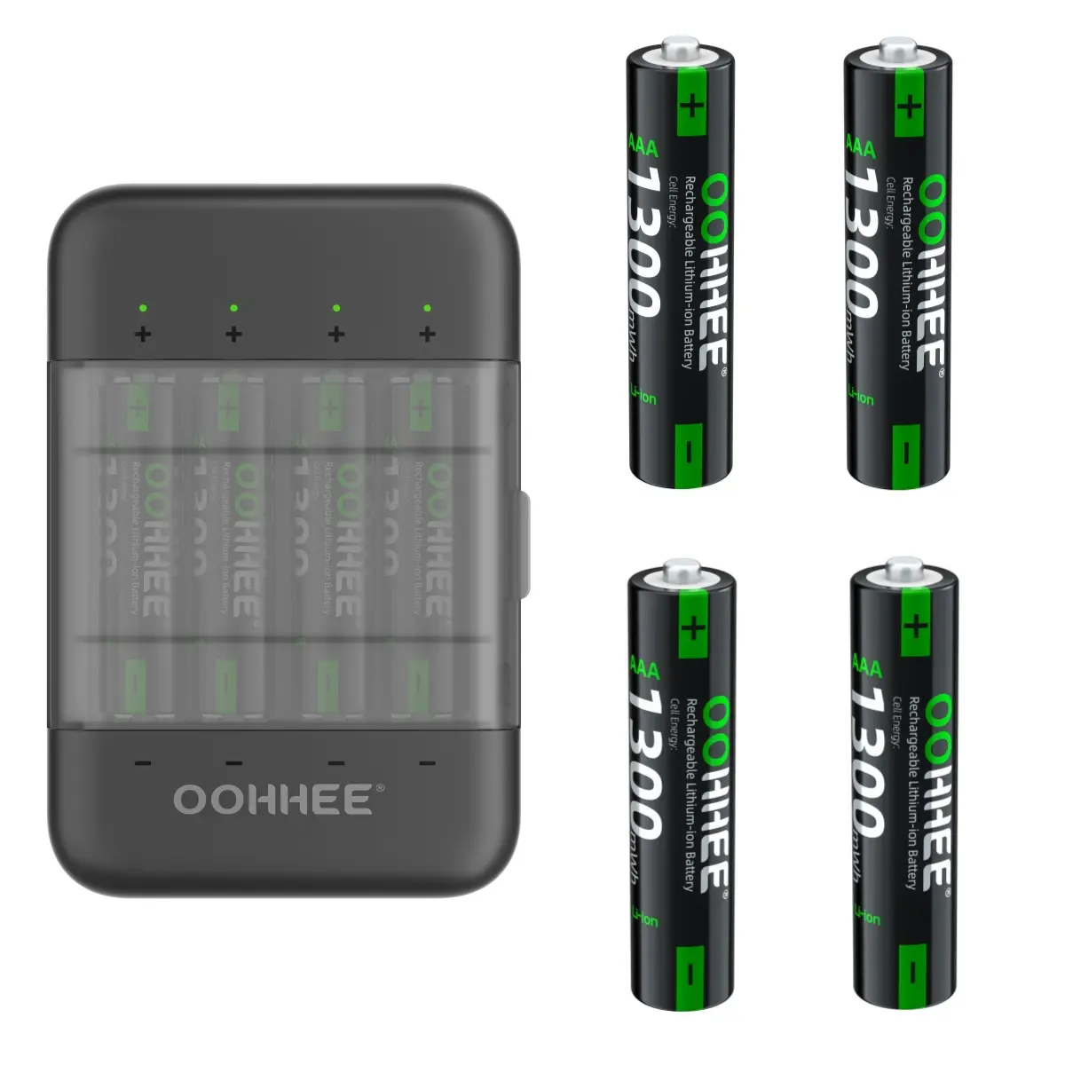 OOHHEE 8 PCS 1300mWh 1.5V AAA Rechargeable Lithium Batteries + Fast Thin Charging Storage Box