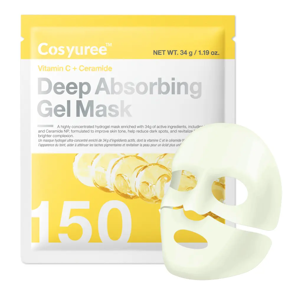 [Cosyuree] Vitamin C + Ceramides Deep Absorbing Face Mask with Chondrus Crispus Extract for Dark Spots, Uneven Skin Tone - Overnight Premium Brightening Korean Skincare for Adults (4 Pack)