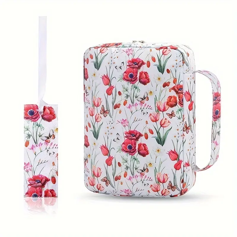 1 Butterfly Garden Flower Tote Bag, New Oxford Bag for School Supplies Storage Organiser, Floral Bible Case with Handle and Zippered Back Pocket, Portable Bible Tote Bag with Bookmark, Christian Gift, for Study, Outdoor, Daily Commuting