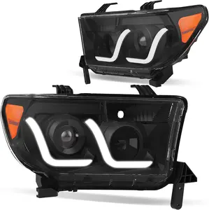 YITAMOTOR Headlights Assembly Compatible with 2007-2013 Tundra/ 08 09 10 11 12 13 14 15 16 17 Sequoia Headlamp Black Housing Amber Reflector