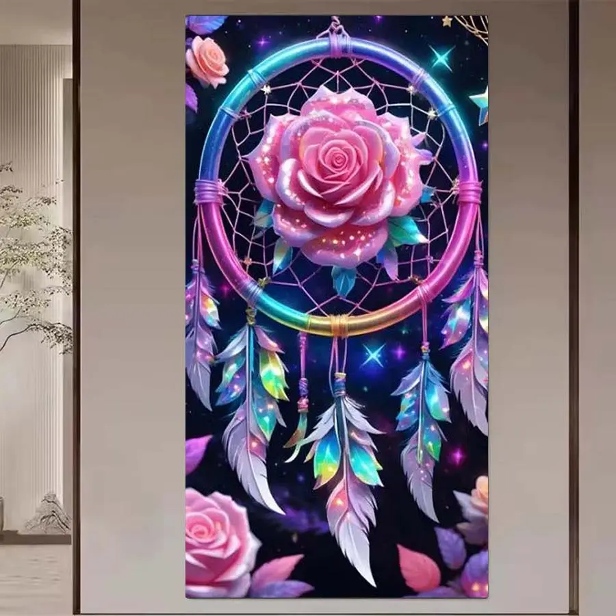 1pcs 5D DIY handcraft diamond painting set, 5D diamond art set, DIY decoration, dream catcher diamond painting kit full round drill DIY, mosaic, diamond art, DIY art home decor, suitable for Halloween and Christmas, Handicraft