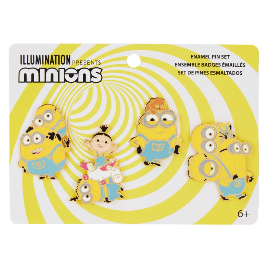 Loungefly Despicable Me Minions 4-Piece Enamel Brooch Pins, Collectible Lapel Pin Badge Charms & Twillies for Luggage & Bag Accessories, Collectible Pins