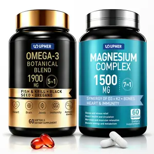 UPMER Magnesium + Omega 3 Advanced Dietary Supplement - Daily Nutrition for Deep Sleep, Heart & Brain Support, Joint & Muscle Recovery - 120 Softgels (Magnesium Supplement)
