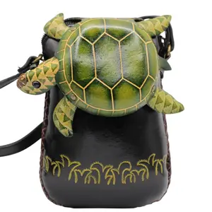 Handmade Leather Turtle Purse - High-Quality Animal-Themed Crossbody Bag with Adjustable Strap & Roomy Interior for Phones & Keys