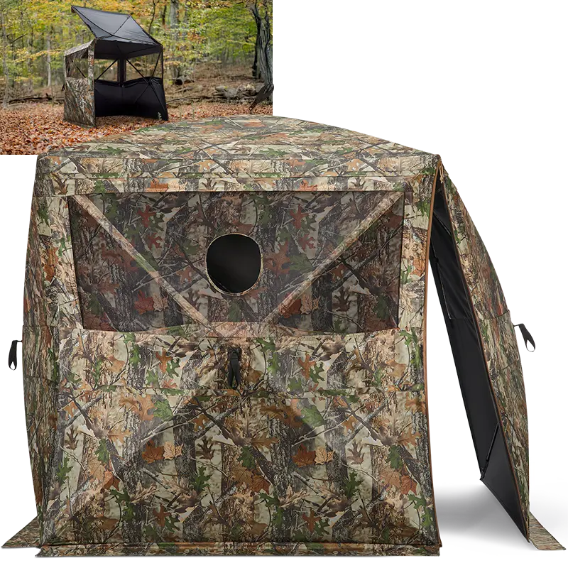 FLASH SALE Shoot Through Hunting Blinds | Mesh Pop Up Deer Blinds | Portable 2-3 Person Camouflage Ground Blind for Hunting with Extended Edge