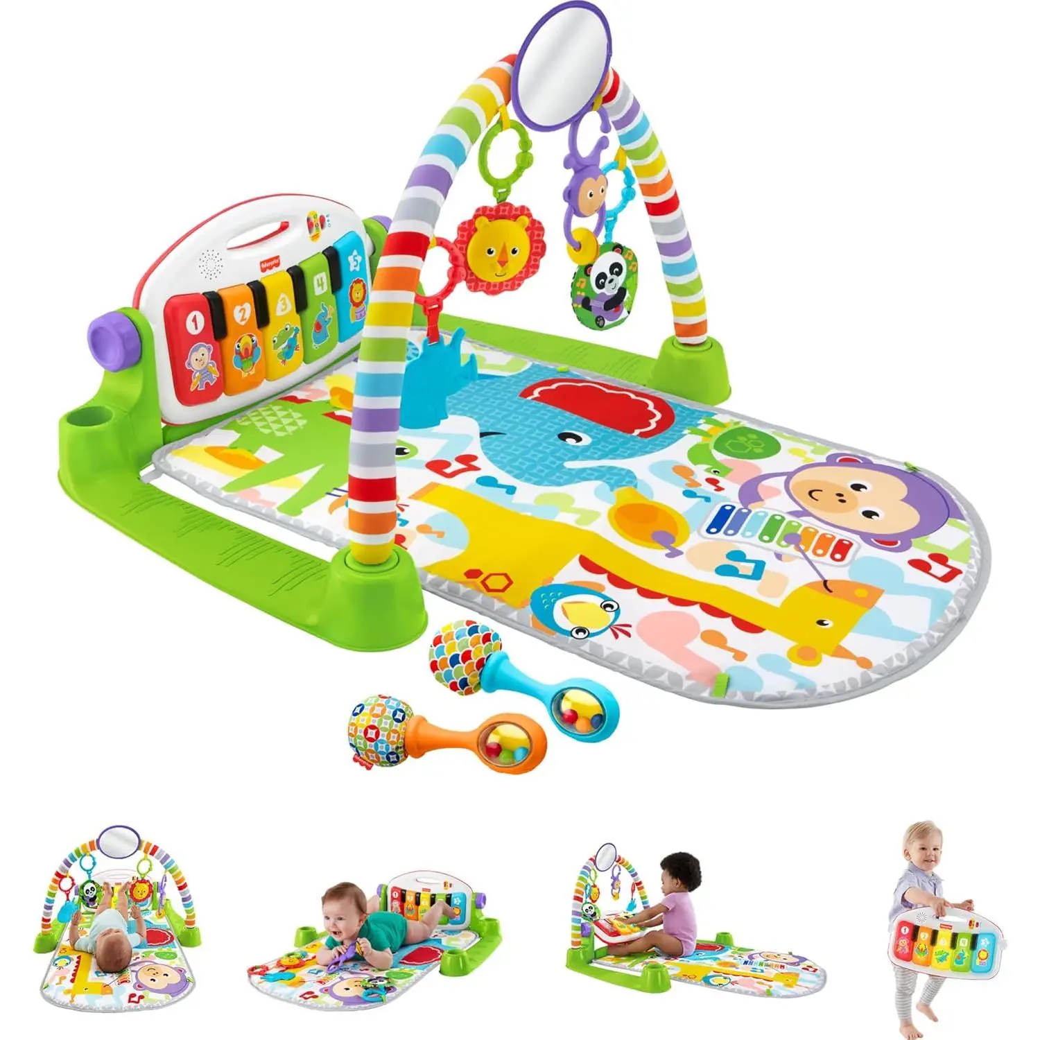 Multi-Functional Musical Baby Playmat & Toys Set - Kick & Play Piano Gym, Soft Activity Center with 2 Maraca Rattles, Newborn Size Learning Toy for 0+ Months Indoor Play, Maracas, Mat + Toys