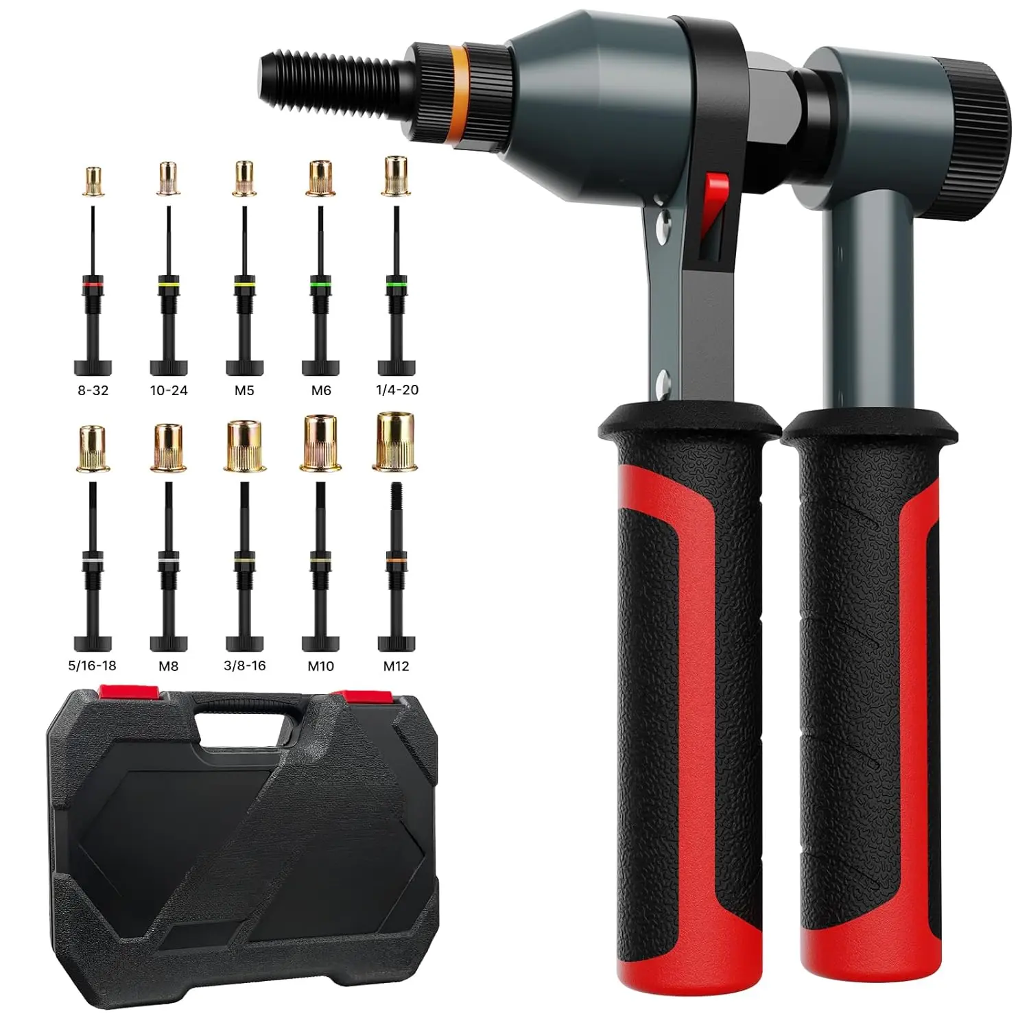 Rivet Nut Tool Rivet Nut Kit, Rivnut Tool Kit with 10 Metric and SAE Mandrels, 100 count Rivet Nuts Assortment Kit, Professional Ratchet Nutsert Tool Kit with Rugged Carrying Case, TR21