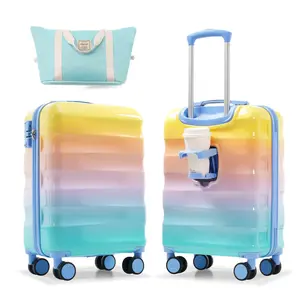 20'' Carry-on Luggage Set – Hardshell PC+ABS Multicolor Color Suitcase with Spinner Wheels and Cup Holder, TSA Lock, Airline Approved