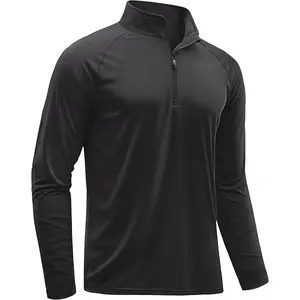 Men's Long Sleeve Athletic Shirts 1/4 Pullover Zip Sun Protection Rash Guard UPF 50+ Outdoor Running T-Shirts
