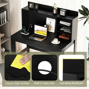 COSTWAY - Modern Computer Desk with Hutch and Storage Shelves-Black