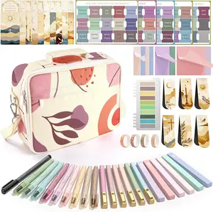 WEMATE 76 PCS Bible Study Supplies with Bible Case, 15 No Bleed Bible Highlighters and Pens, Washi Tape, Transparent Sticky Notes, Prayer Cards, Annotation Journaling Kit Gift for Women, Aesthetic Accessories Set Notebook Pastel Markers Pencil Bag