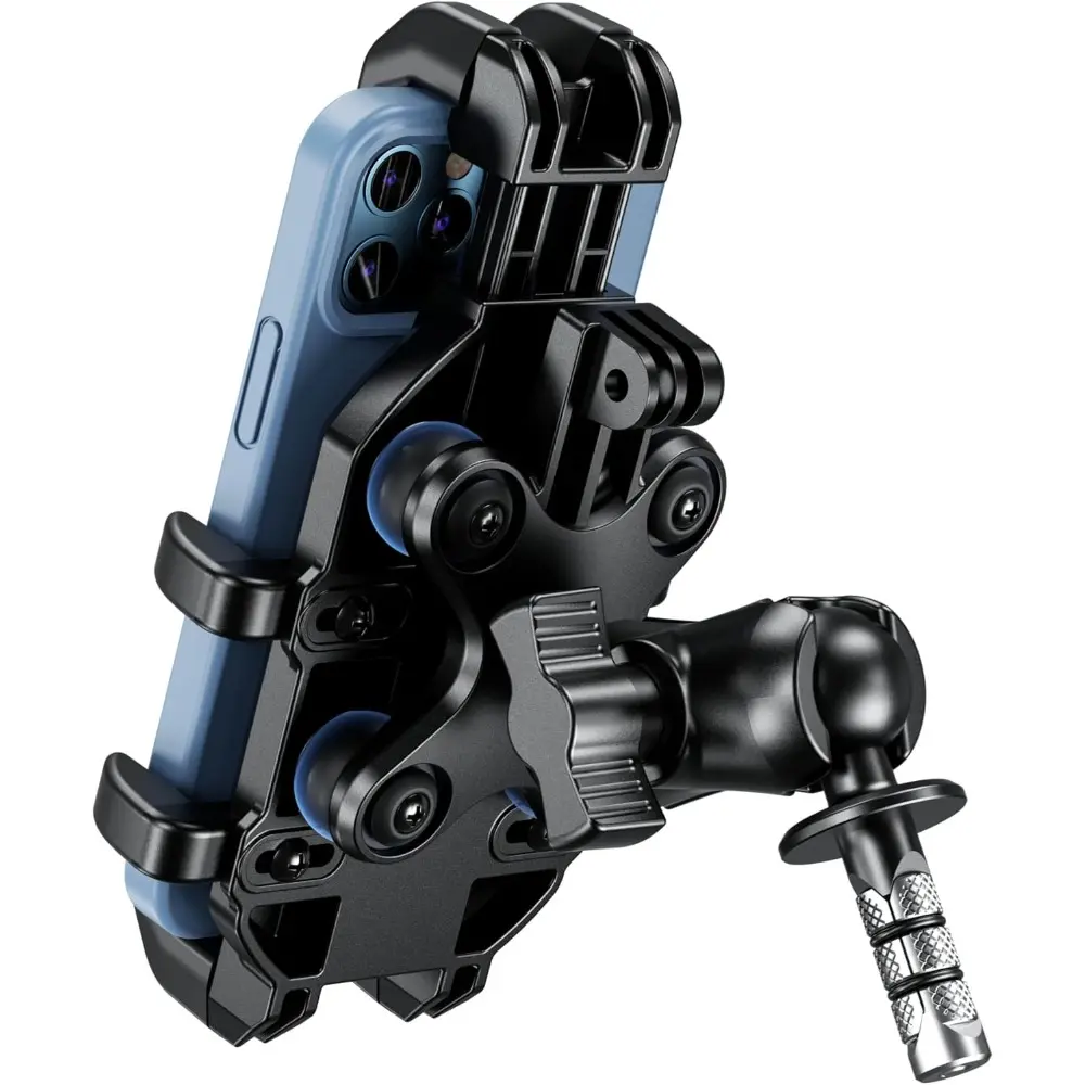 Motorcycle Fork Stem Phone Mount with Vibration Dampener - Heavy Duty Adjustable Holder, 720-Degree Rotation, Fits 12mm-25.4mm Stem Tubes, 16mm-Thick, 178mm-Long, 88mm-Wide, Compatible with 5.4"-7.2" Smartphones