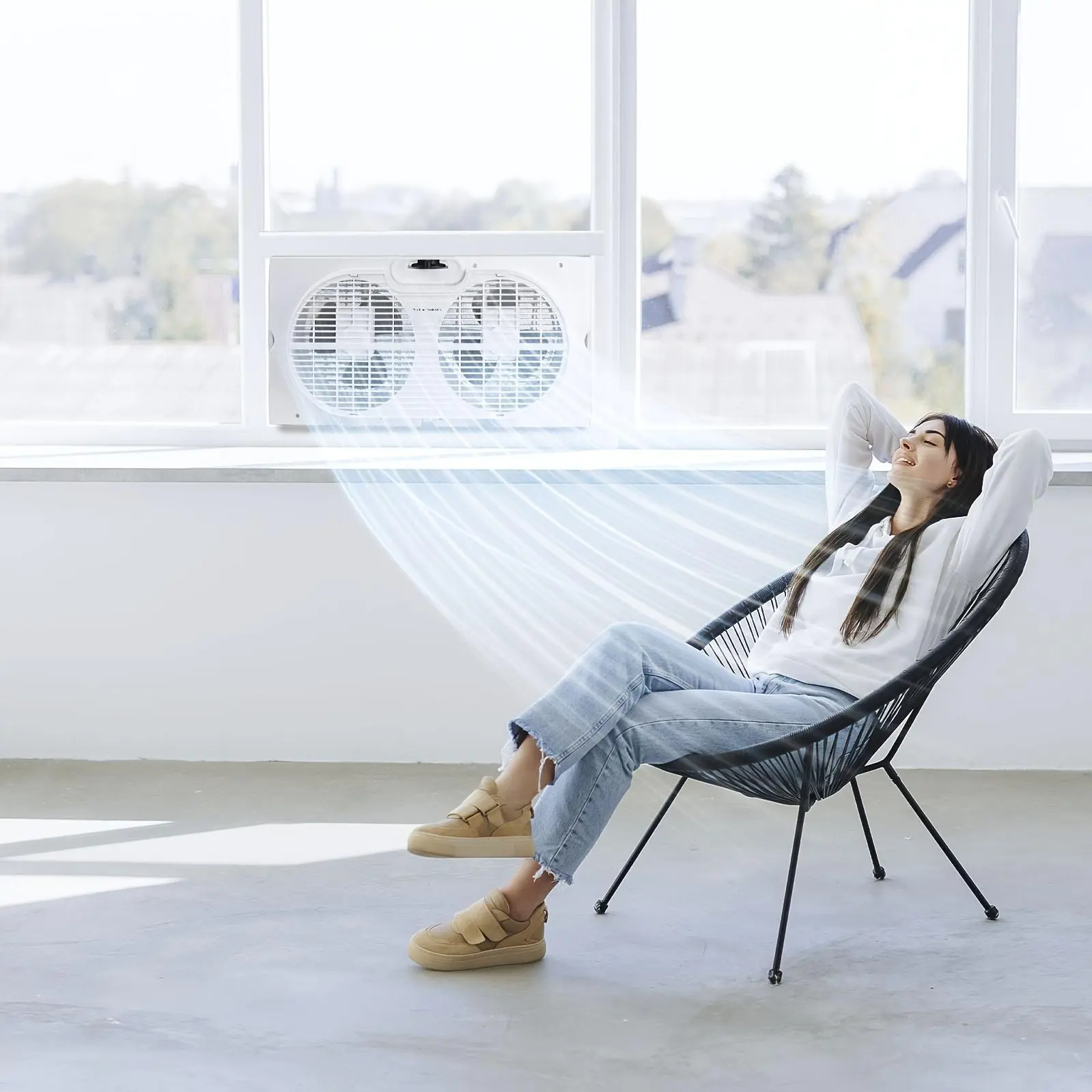 9" Twin Window Fan Manual Control Or Remote Control, 2-Speed/3-Speed Expandable Dual Window Fan for Indoor Use