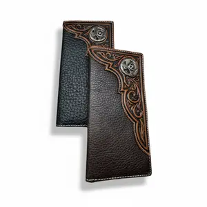 Leather Long Wallet Floral Embossed Texas Concho Exquisite Craftsmanship Soft Leather Bi-fold Checkbook Style Perfect Gift for Men High-End Material Texas Concho Emblem