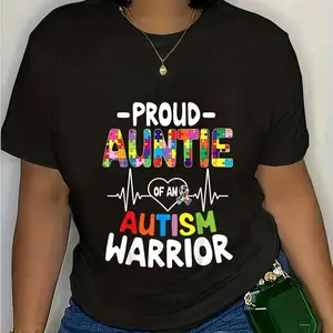 100% Cotton Proud Auntie Of An Autism Warrior Autism Awareness Autistic T-Shirt