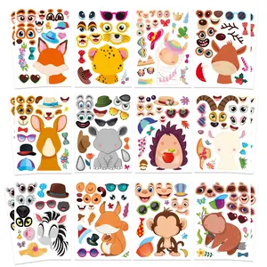 48 PCS Make a Face Stickers Sheets for Kids, Make Your Own Animal Mix and Match Stickers Sheets, Cute Animal Sticker for Birthday Party Favors Supplies Teacher Reward