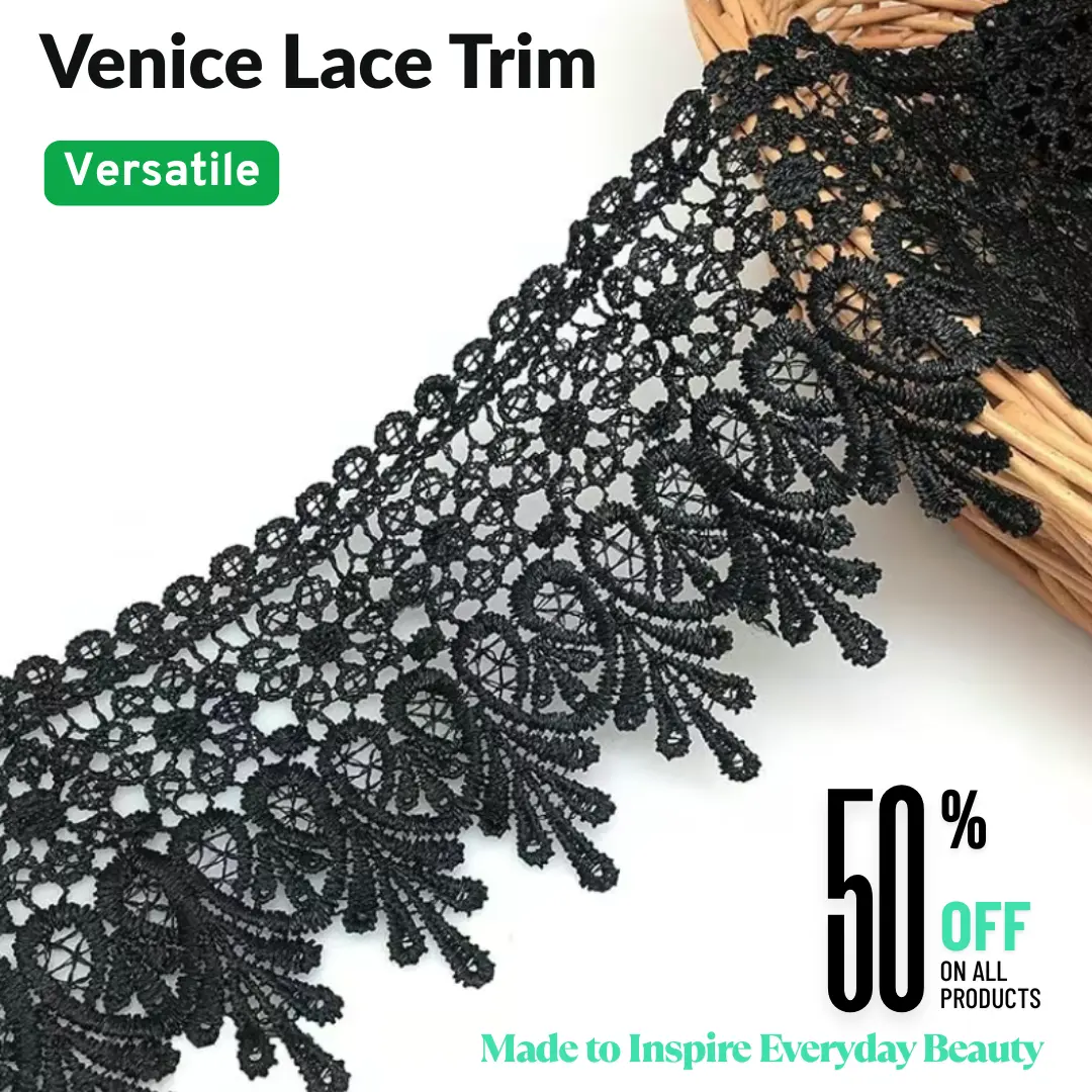 IDONGCAI Vintage Embroidered Venice Lace Trim - Polyester Sewing Accessory with Cute Floral Motif, Scalloped Edge, 3-D Shape, Vintage Look for Gowns, Wedding Decor, DIY Sewing Projects, Elegant Clothing