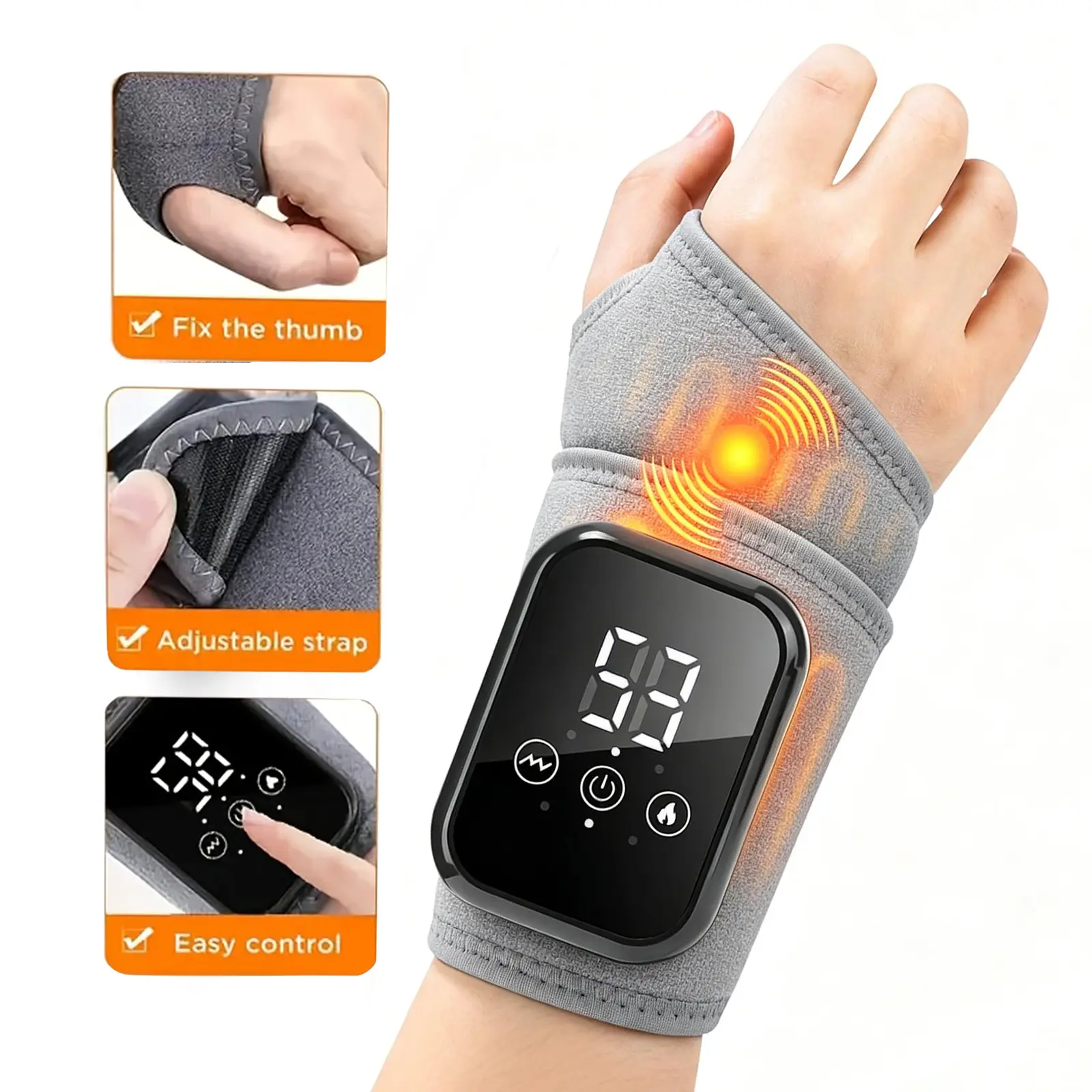 Cordless Wrist Hand Heating Pad Massage for Pain Relief, Rechargeable Heated Wrist Brace for Carpal Tunnel, Heat Therapy Heated Wrist Massager Wrap for Arthritis