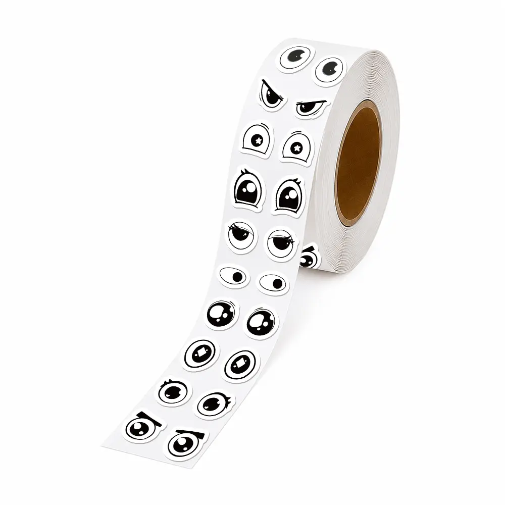 500pcs/roll Cute eyes themed Sticker Roll 10 Designs Decorative Sticker Tape Roll Self Adhesive Stickers for Journaling Scrapbooking Planner Tablet Notebook Laptop Phone Case Aesthetic Stationery Stickers Creative Decoration