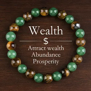 1pc Money Attraction Bracelet aesthetic with Green Aventurine & Tiger Eye - blue friendship bracelet beaded jewelry protection bracelet encouragement gift fashion artificial bracelet of the day Colorblock Beaded Crystal Bracelet handmade