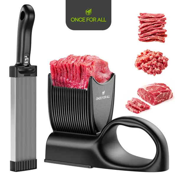 ONCE FOR ALL Stainless Steel Meat Slicer & Bone Chopper Set - Manual Kitchen Utensils with Blade, Handles, Detachable Suction Base for Hot Pot, Pork Preparation, BBQ