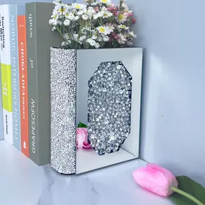 Elegant Book-Shaped Flower Mirrored Vase, Luxury Crystal Crushed Diamond Studded Design, Vase for Artificial Flower Dried Flower, Home Decor Accent for Shelf & Desktop, Can't Hold Water, Luxurious Centerpieces Vases